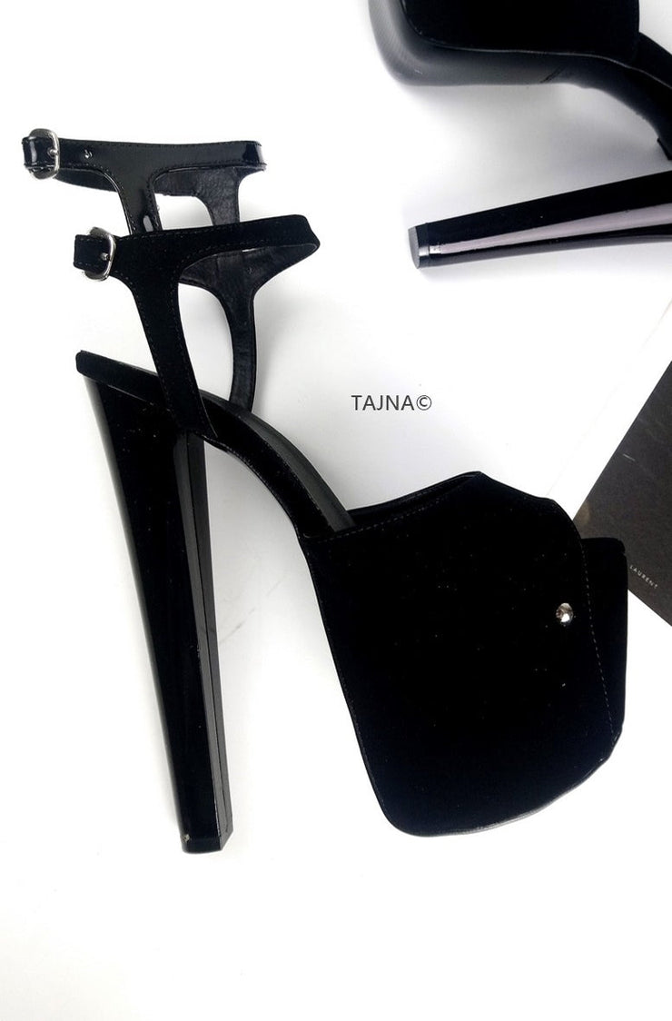 Black Double Strap Platform High Heels - Tajna Club