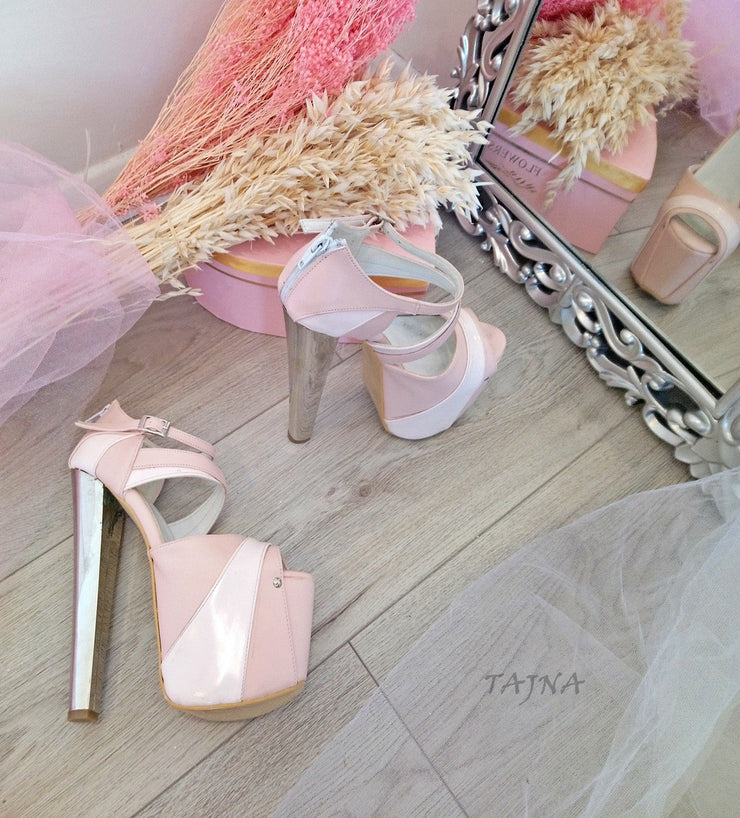 Pink Powder White High Heel Platform Shoes - Tajna Club