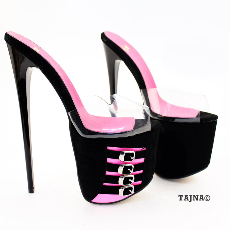 Transparent Black Pink High Heel Platform Mules - Tajna Club