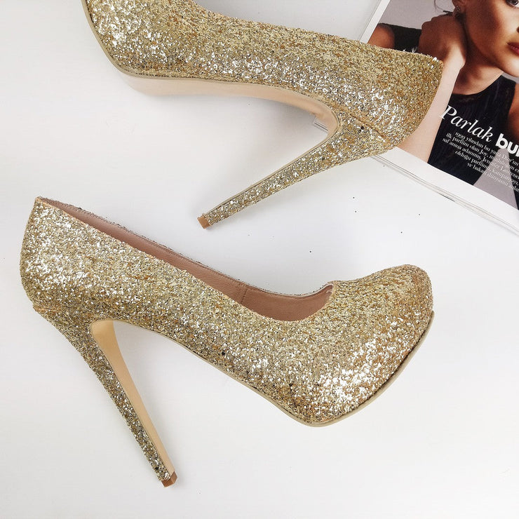 Gold Glitter Shimmer Platform Pumps - Tajna Club