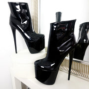 Black Patent High Heel Platform Boots 19 cm - Tajna Club