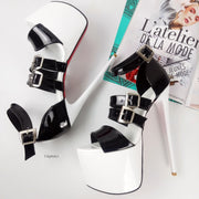 Black White Belted Platform Shoes - Tajna Club