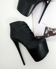 Black 19 cm  Lace Up Platform Heel Booties - Tajna Club