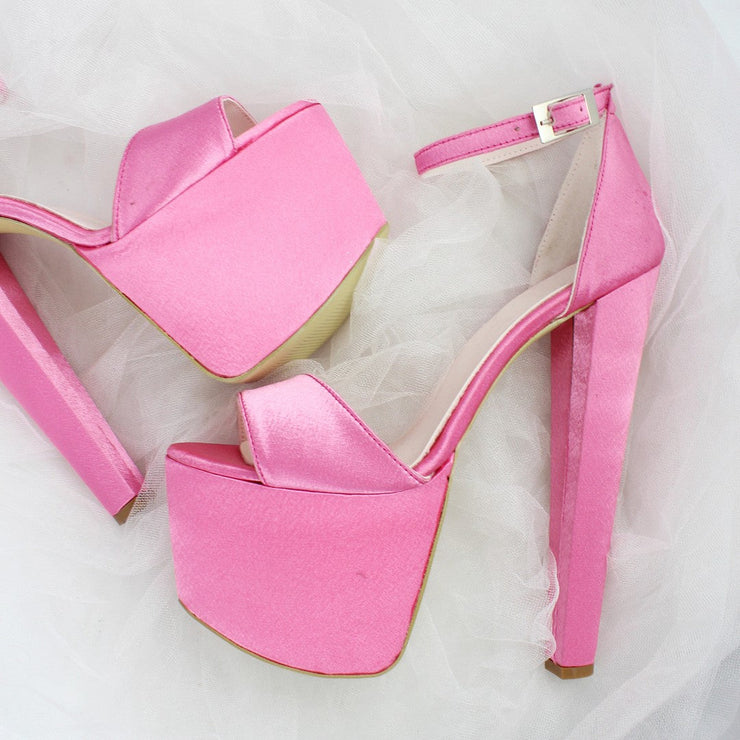 Fushia Pink Satin Bridal Platform Shoes - Tajna Club