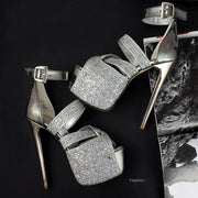 Silver Glitter Detail High Heel Platforms - Tajna Club
