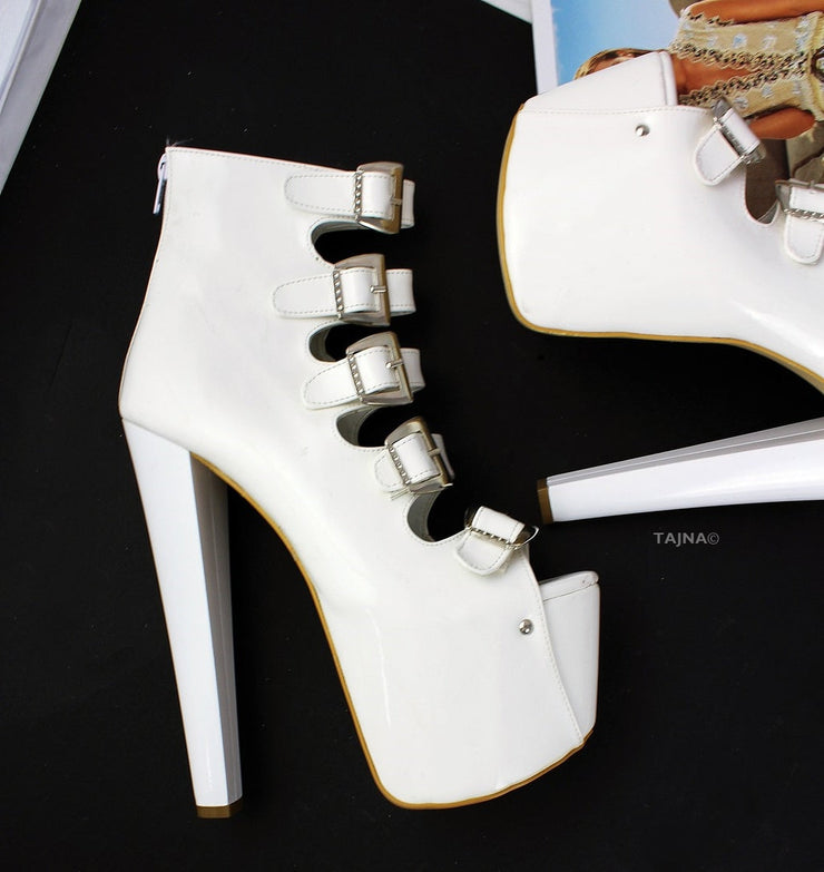 White Belted Peep Toe Ankle Booties - Tajna Club