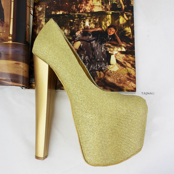 Gold Shimmer Platform Heels - Tajna Club