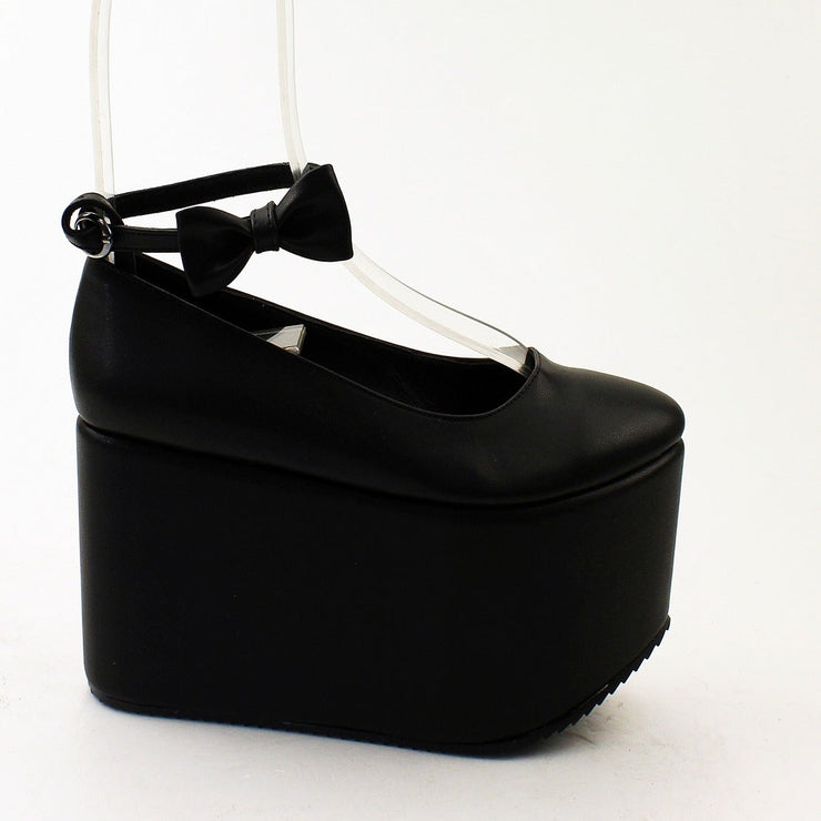 Ribbon Ankle Strap Black Wedge Platform Shoes - Tajna Club