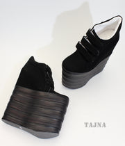 Nubuck Hook Pile Sport High Heel Wedge Platform Shoes - Tajna Club