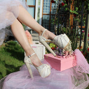 Ivory Lace 19 cm Platform Heel Wedding Shoes - Tajna Club