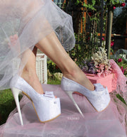 19 cm White Lace Platform Wedding Shoes - Tajna Club
