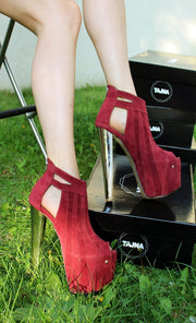 Dark Claret Red Stripe 19-20 cm Ankle Platform Booties - Tajna Club
