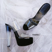 Transparent Strap Glassy Heeled Platform Mules - Tajna Club