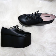 Sport Lace Up Black Wedge Platform Shoes - Tajna Club