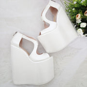 Ivory White Slit Wedding Platform Wedge Shoes 21 cm - Tajna Club