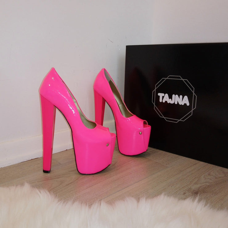 Pink Fusciha Peep Toe High Heel Platform Shoes - Tajna Club