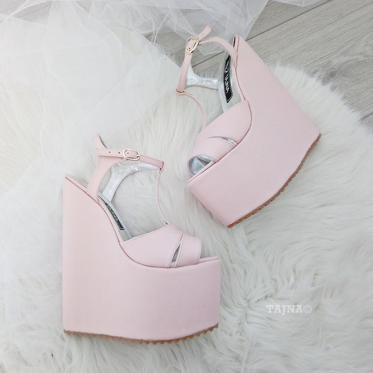 Light Pink Powder High Heel Wedge Shoes - Tajna Club