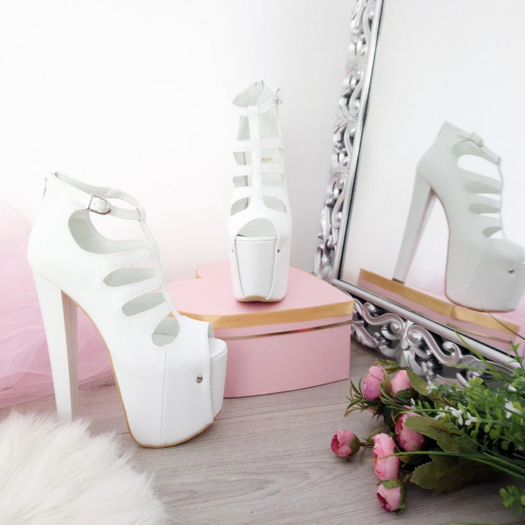 White Cage Peep Toe Platform Shoes 19 cm Heels - Tajna Club