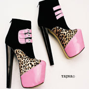 Pink Black Leopard Stylish Platform Boots - Tajna Club