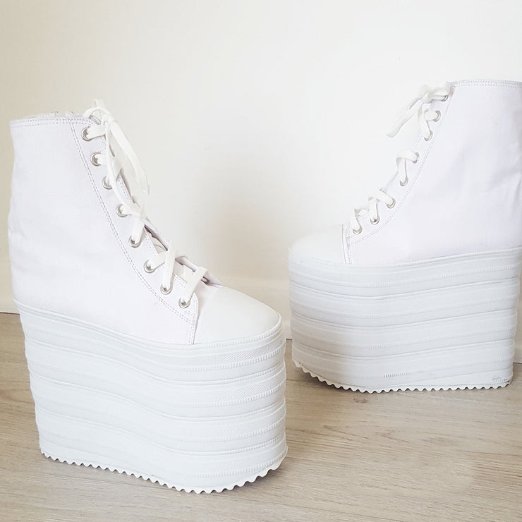 White Sport Wedge Heel Platform Shoes - Tajna Club