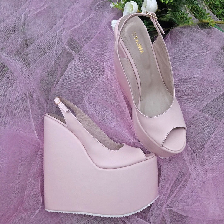 Powder Light Pink 18-22 cm Super High Heel Wedding Shoes Wedges - Tajna Club