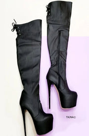 Black Matte Knee High Platform Boots - Tajna Club