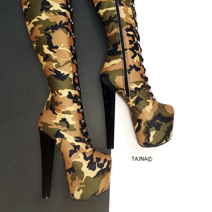 Camouflage Military Style Knee High Boots - Tajna Club