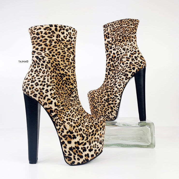 Leopard Chunky High Heel Boots - Tajna Club
