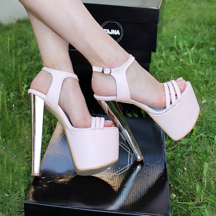 Ankle Strap Light Pink 19 cm High Heel Platform Shoes - Tajna Club