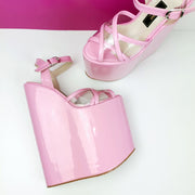 Pink Transparent Detail Extreme High Wedge Sandals - Tajna Club