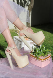 Nude Cream 19 cm High Heel Platform Bridal Shoes - Tajna Club