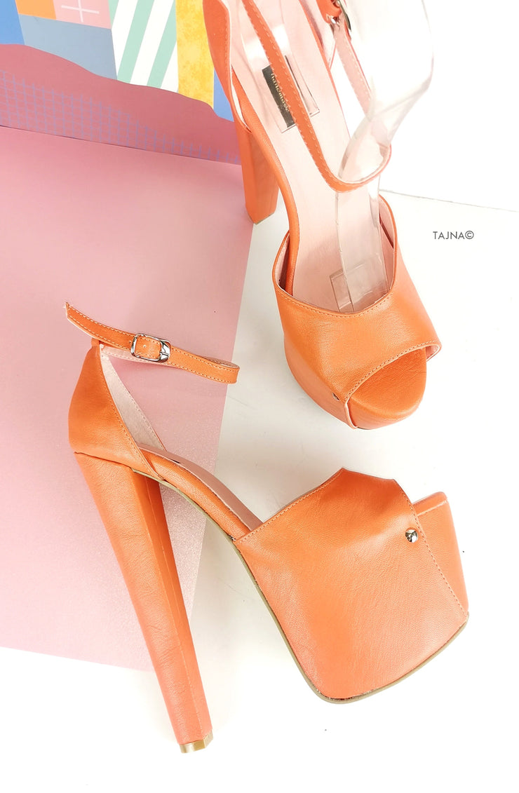 Orange Chunky High Heel Platforms - Tajna Club