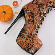 Genunine Leather Orange Black Snake Print Boots - Tajna Club
