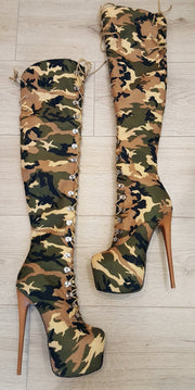 Camouflage Knee High Platform Boots - Tajna Club