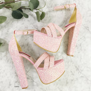 Light Pink Glitter Bridal High Heels - Tajna Club