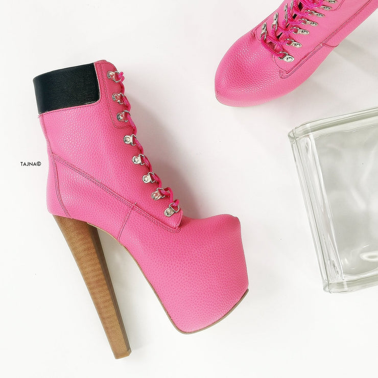 Timber Lace Up Pink Platform Ankle Boots - Tajna Club
