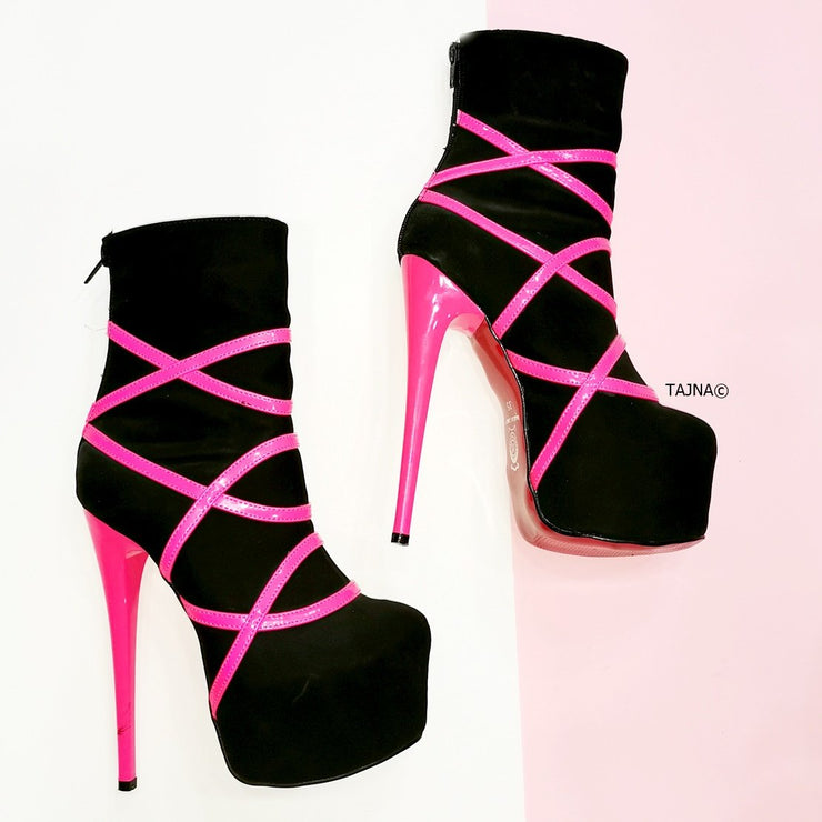 Jada Black Pink Designer Ankle Boots - Tajna Club