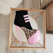 Leopard Pink Black Ankle Booties - Tajna Club