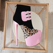 Leopard Pink Black Ankle Booties - Tajna Club