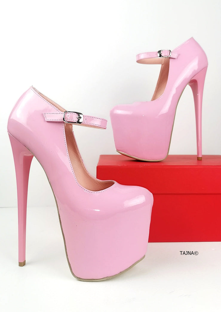 Light Pink Patent Mary Jane Heels - Tajna Club