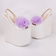 Lily Violet Peep Toe Huge Ribbon Bridal Wedge Shoes - Tajna Club