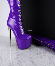 Purple Gloss Patent Military Style Lace Up Boots | Tajna Shoes