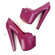 Purple Pink Peep Toe Chunky Heels