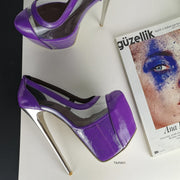 Purple Transparent Metallic Heels Peep Toe - Tajna Club
