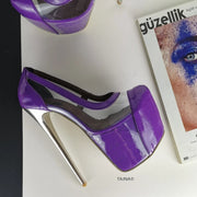 Purple Transparent Metallic Heels Peep Toe - Tajna Club