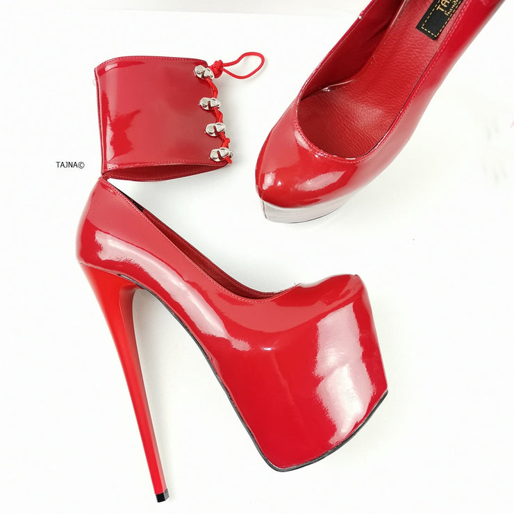 Ankle Cuff Red Patent High Heels - Tajna Club