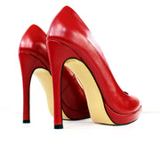 Red Genuine Leather Pointy Toe Stilettos - Tajna Club