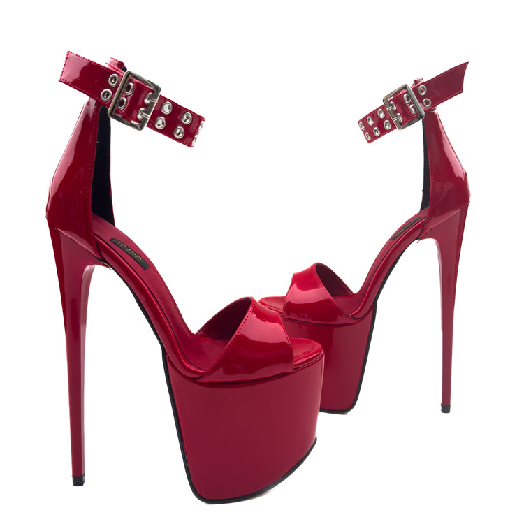 Red Gloss Bold Ankle Strap High Heel Sandals