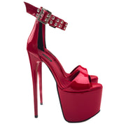Red Gloss Bold Ankle Strap High Heel Sandals