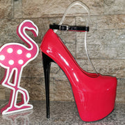 Ankle Strap Red Black Gloss High Heels - Tajna Club